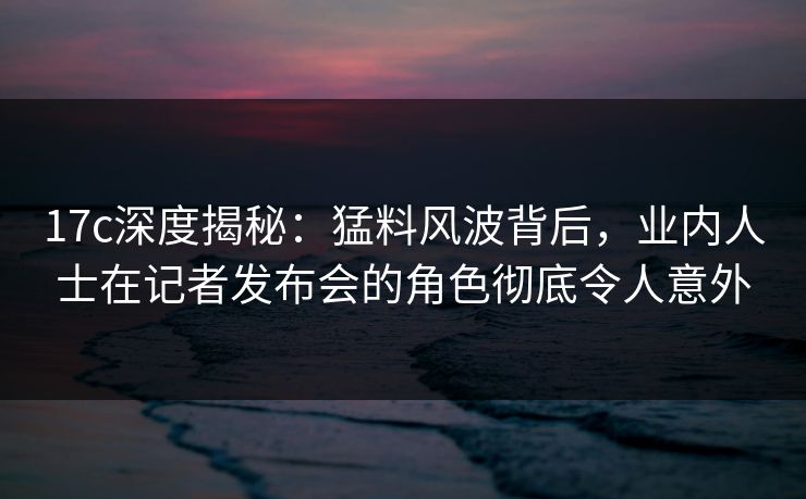 17c深度揭秘:猛料风波背后,业内人士在记者发布会的角色彻底令人意外 17c深度揭秘:猛料风波背后,业内人士在记者发布会的角色彻底令人意外
