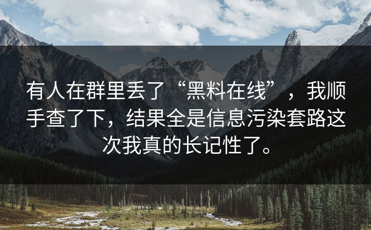 有人在群里丢了“黑料在线”，我顺手查了下，结果全是信息污染套路这次我真的长记性了。